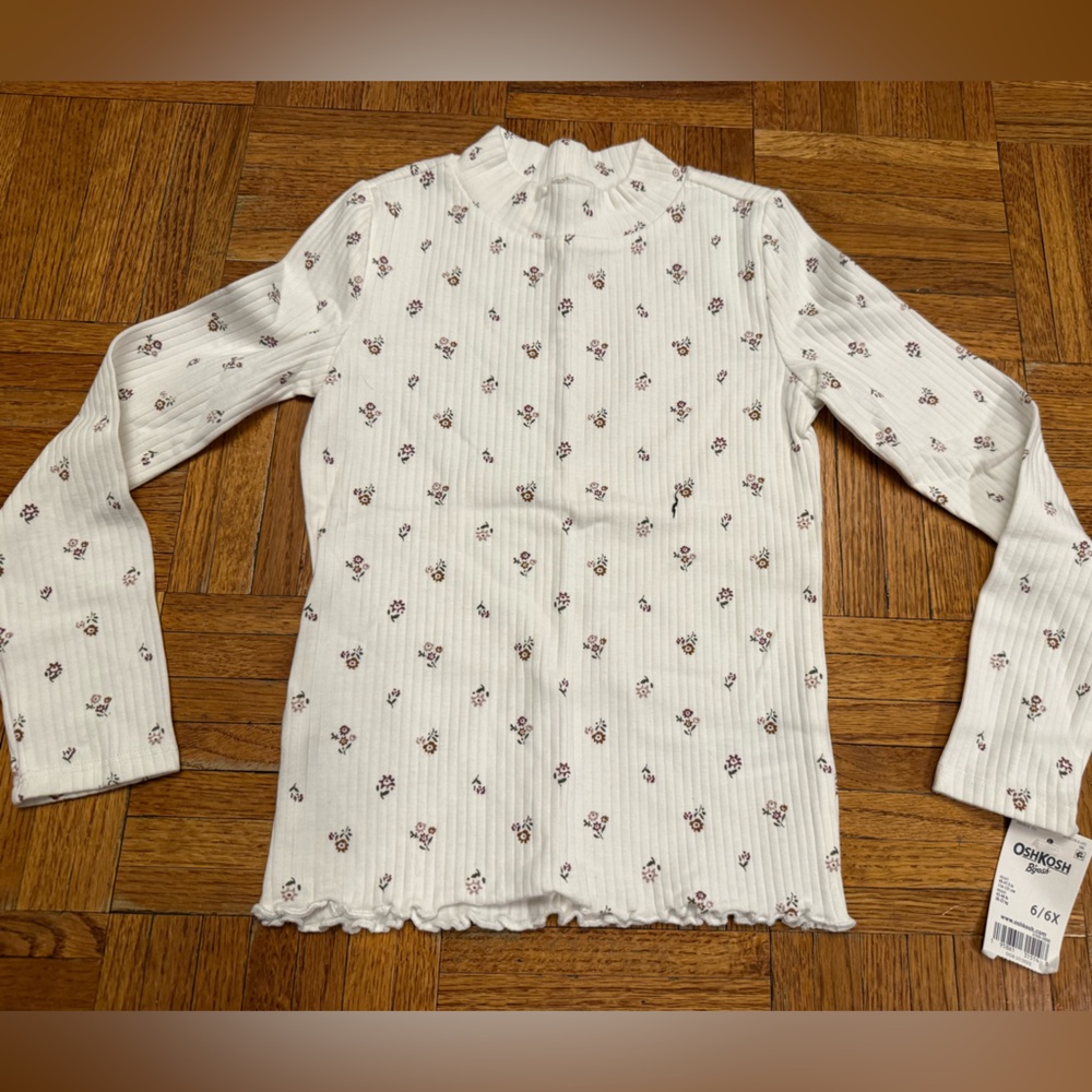 OshKosh B'gosh White Floral Long Sleeve Top Size 6-6x. NWT